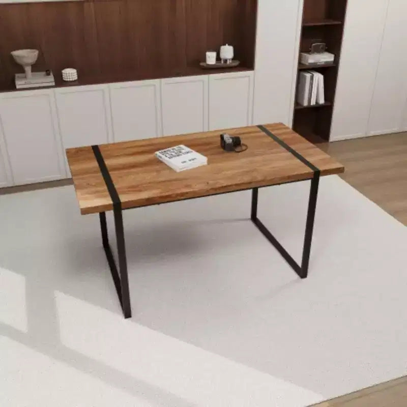 Table à manger rectangulaire industrielle en MDF pour 4-6 personnes, plateau en bois de 3,8 cm d'épaisseur avec pieds en métal, pour la maison et la cuisine