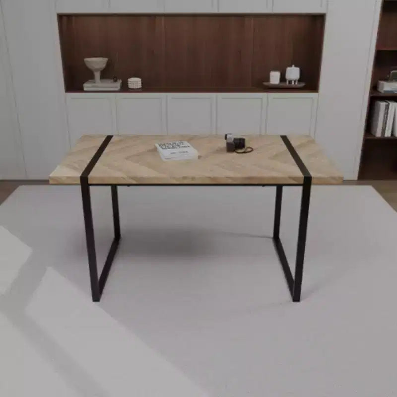 Table à manger rectangulaire industrielle en MDF pour 4-6 personnes, plateau en bois de 3,8 cm d'épaisseur avec pieds en métal, pour la maison et la cuisine
