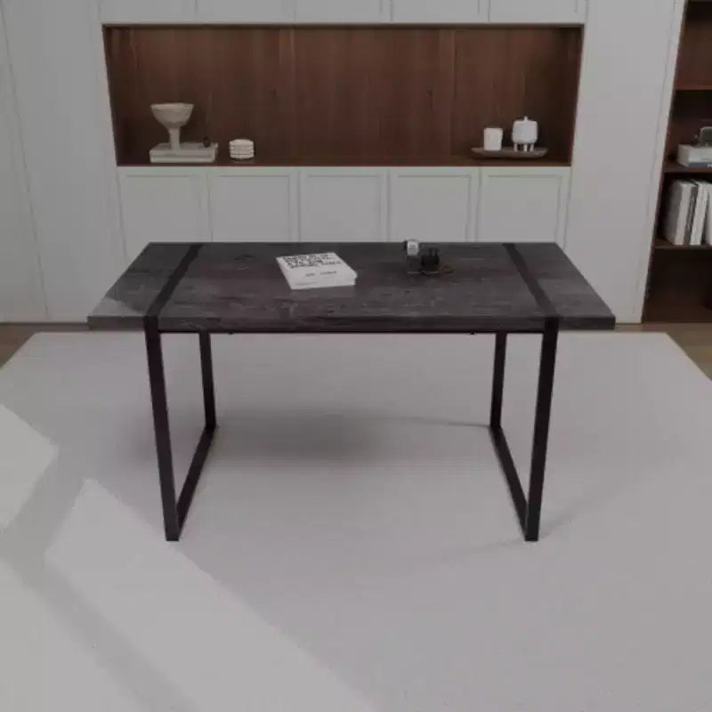 Table à manger rectangulaire industrielle en MDF pour 4-6 personnes, plateau en bois de 3,8 cm d'épaisseur avec pieds en métal, pour la maison et la cuisine
