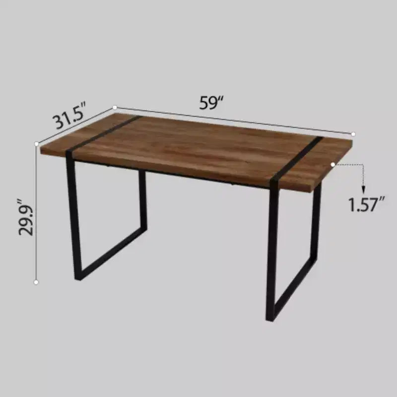 Table à manger rectangulaire industrielle en MDF pour 4-6 personnes, plateau en bois de 3,8 cm d'épaisseur avec pieds en métal, pour la maison et la cuisine