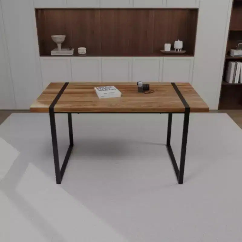 Table à manger rectangulaire industrielle en MDF pour 4-6 personnes, plateau en bois de 3,8 cm d'épaisseur avec pieds en métal, pour la maison et la cuisine