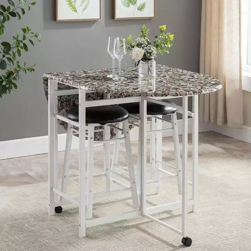 Ensemble de salle à manger Kings Brand Furniture Akins 3 pièces avec plateau en faux marbre et tabourets en faux cuir