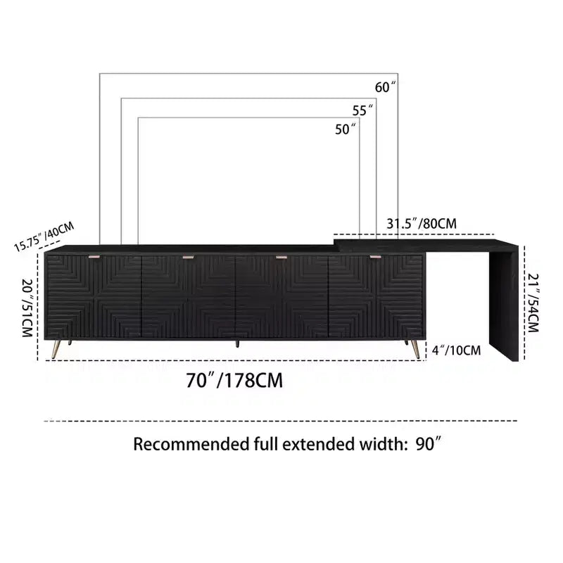 Meuble TV extensible moderne GDFStudio Mamie 90 en bois avec 2 armoires