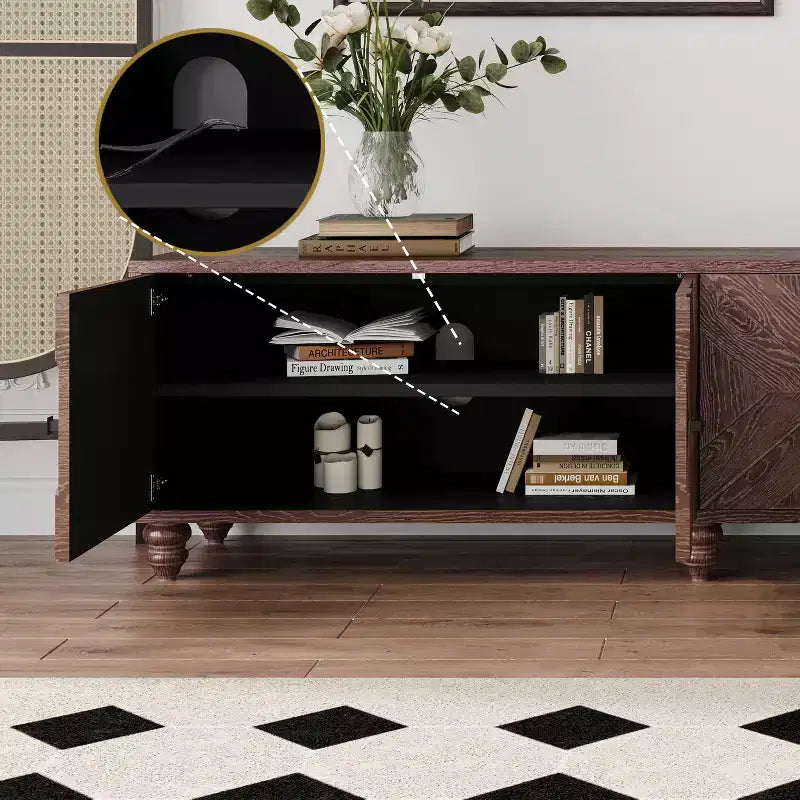 Meuble TV extensible moderne GDFStudio Mamie 90 en bois avec 2 armoires