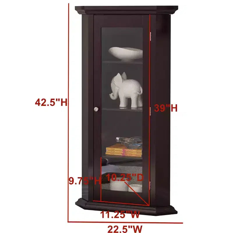 Meuble d'angle de rangement Kings Brand Furniture Cambridge Curio avec porte vitrée