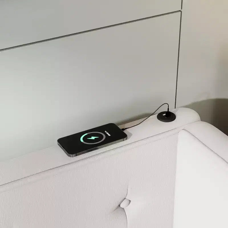 Cadre de lit plateforme Queen/Full, Lit de jour rembourré au sol avec ports USB -ModernLuxe