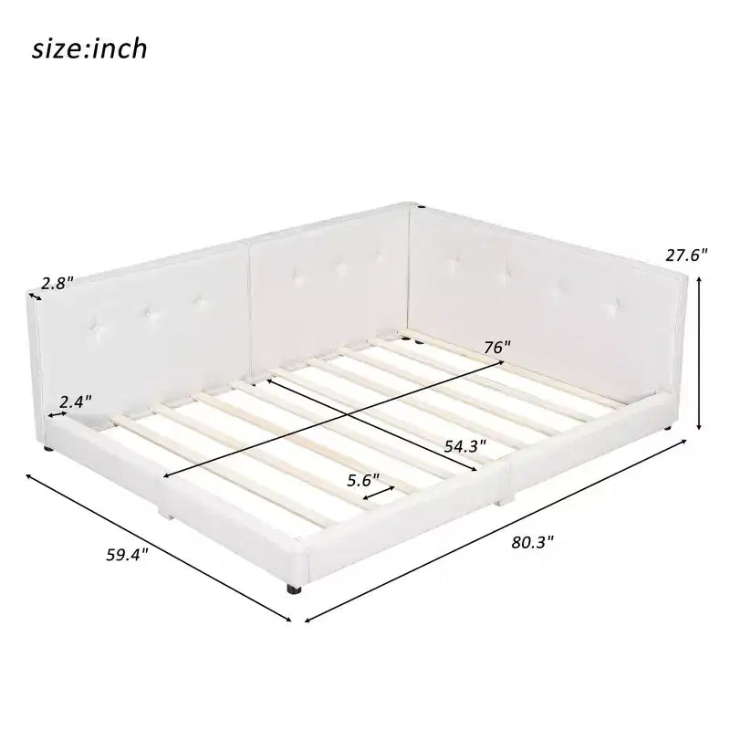 Cadre de lit plateforme Queen/Full, Lit de jour rembourré au sol avec ports USB -ModernLuxe