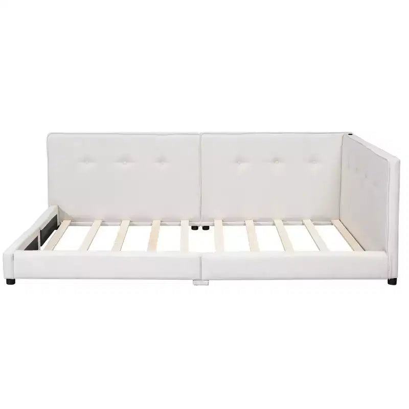 Cadre de lit plateforme Queen/Full, Lit de jour rembourré au sol avec ports USB -ModernLuxe