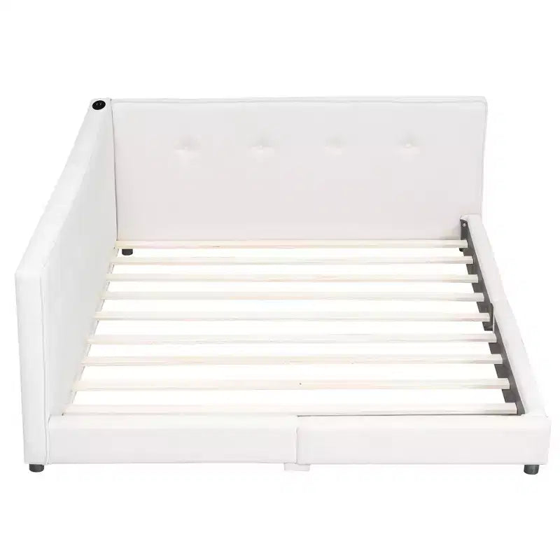 Cadre de lit plateforme Queen/Full, Lit de jour rembourré au sol avec ports USB -ModernLuxe