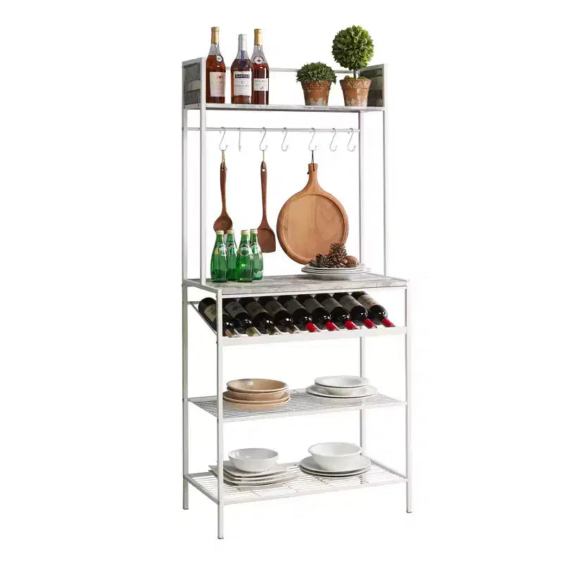 Kings Brand Furniture Meuble de Rangement de Cuisine Lindsay Gris Carrelé Étagère à Boulanger avec 9 Bouteilles de Vin et 8 Crochets