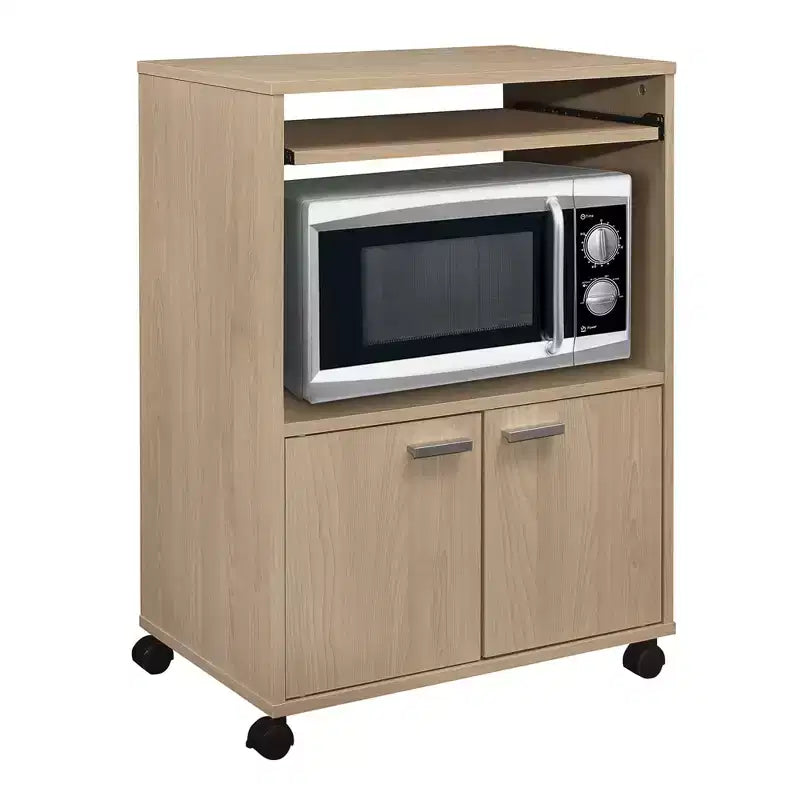 Chariot de cuisine pour micro-ondes Kings Brand Furniture Byron à 2 portes avec rangement et étagère supérieure coulissante