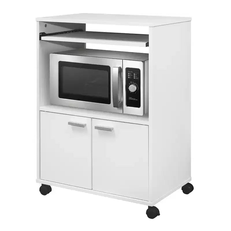 Chariot de cuisine pour micro-ondes Kings Brand Furniture Byron à 2 portes avec rangement et étagère supérieure coulissante