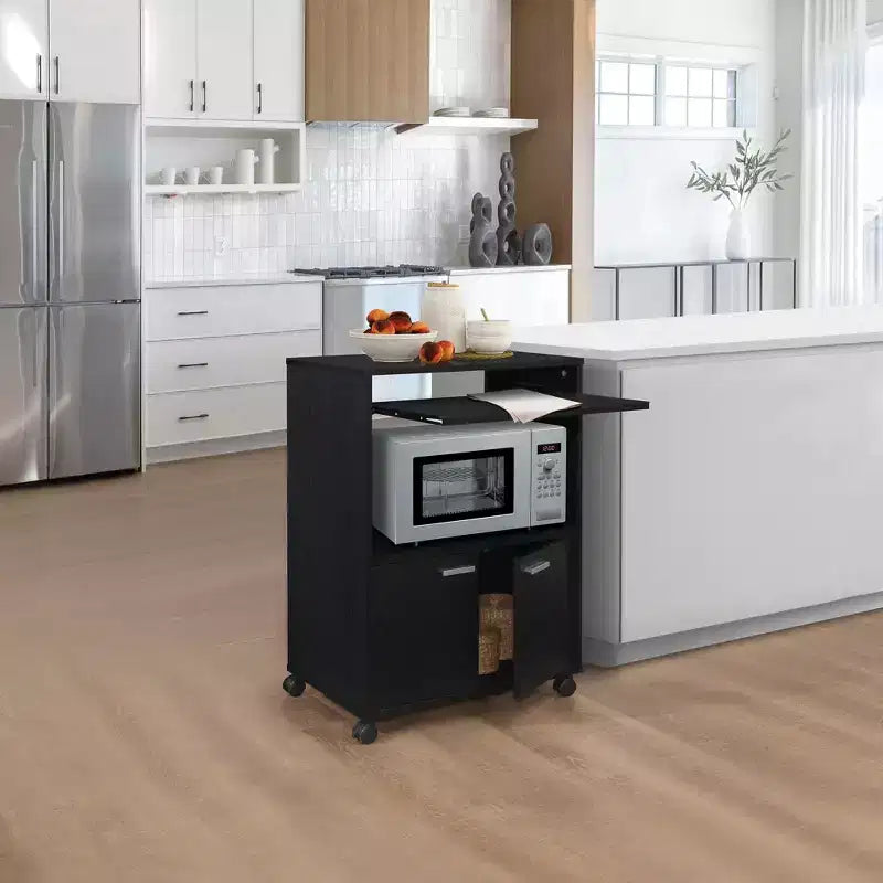 Meuble de cuisine Kings Brand Furniture Byron avec chariot micro-ondes à 2 portes, rangement et étagère supérieure coulissante