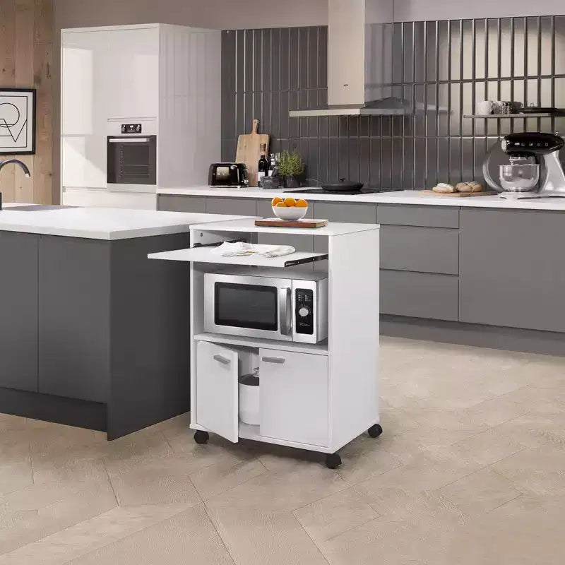 Meuble de cuisine Kings Brand Furniture Byron avec chariot micro-ondes à 2 portes, rangement et étagère supérieure coulissante