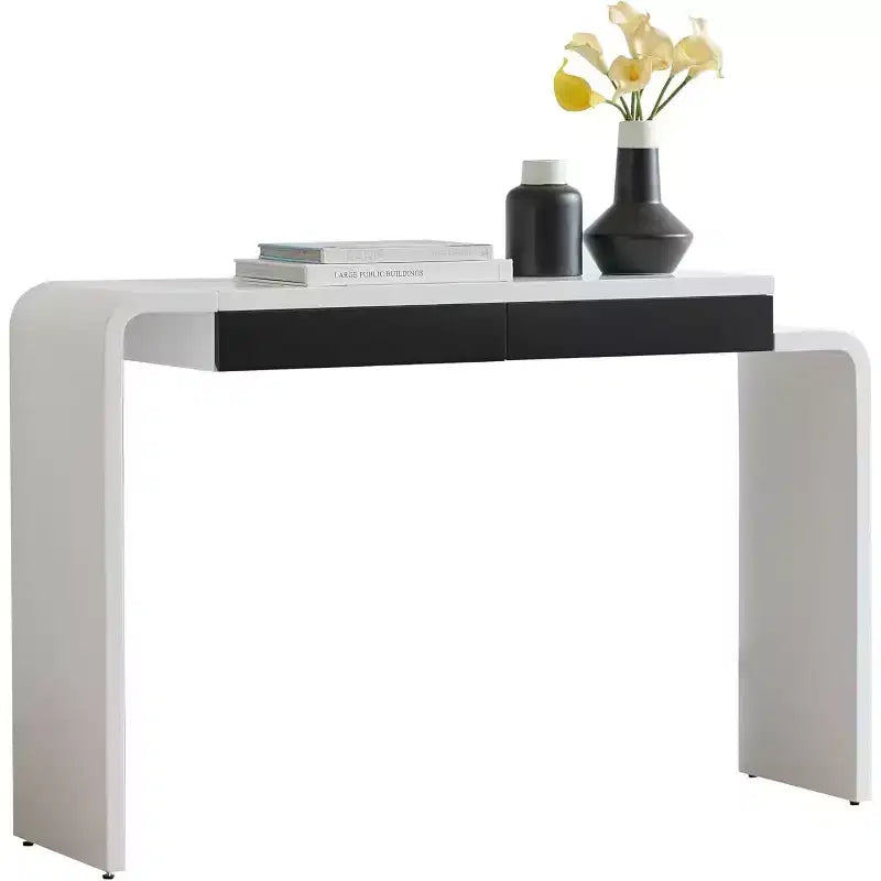 Kings Brand Furniture Yuma – Console en bois à silhouette arrondie – Table d'entrée de canapé avec 2 tiroirs pour salon, couloir, entrée