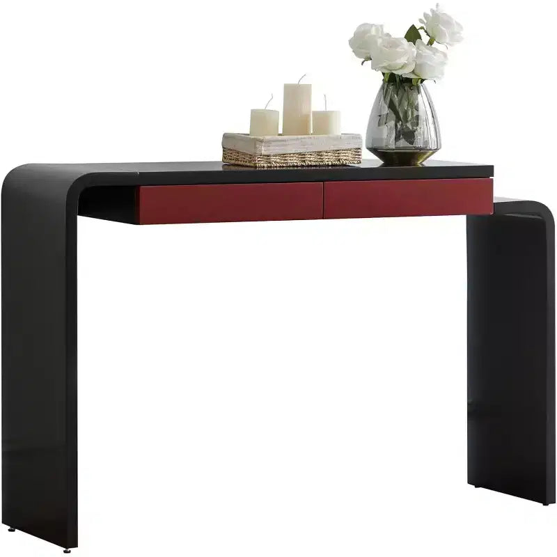Kings Brand Furniture Yuma – Console en bois à silhouette arrondie – Table d'entrée de canapé avec 2 tiroirs pour salon, couloir, entrée