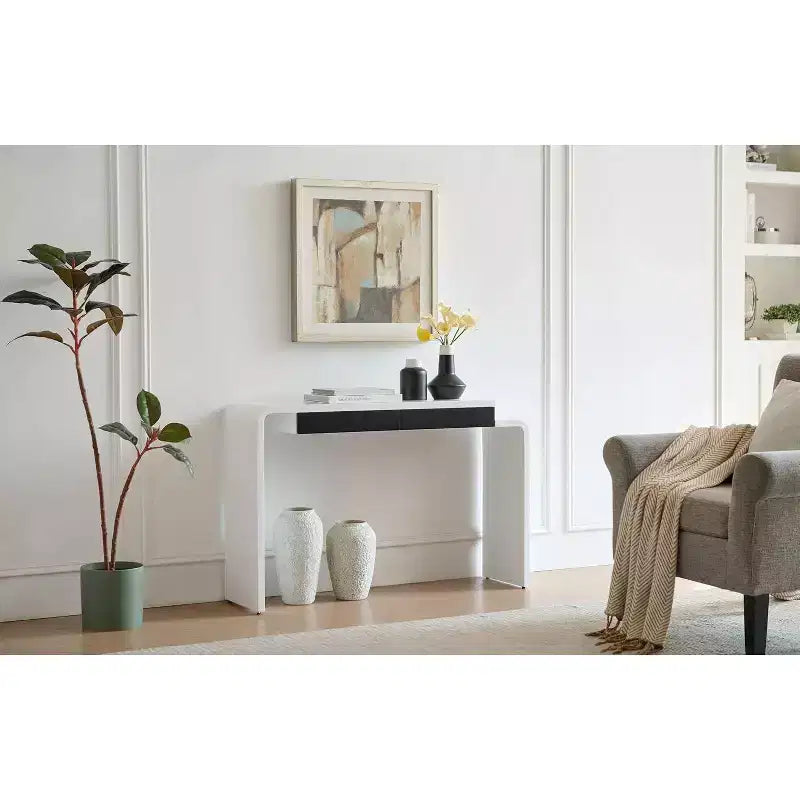 Kings Brand Furniture Yuma – Console en bois à silhouette arrondie – Table d'entrée de canapé avec 2 tiroirs pour salon, couloir, entrée