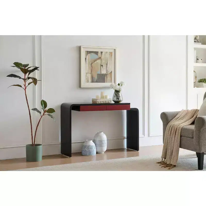 Kings Brand Furniture Yuma – Console en bois à silhouette arrondie – Table d'entrée de canapé avec 2 tiroirs pour salon, couloir, entrée
