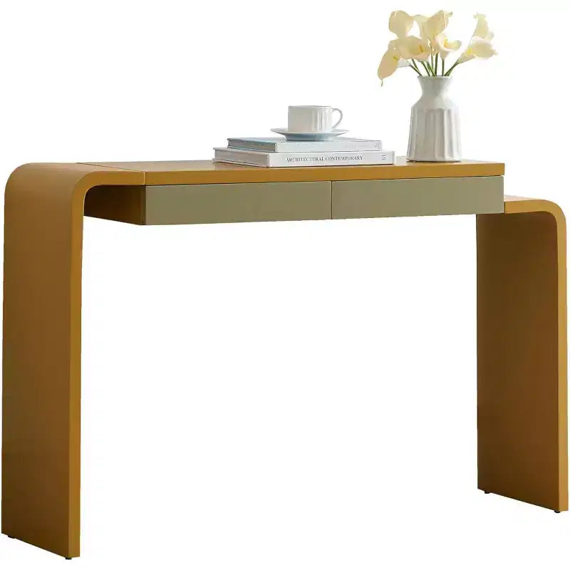 Kings Brand Furniture Yuma – Console en bois à silhouette arrondie – Table d'entrée de canapé avec 2 tiroirs pour salon, couloir, entrée