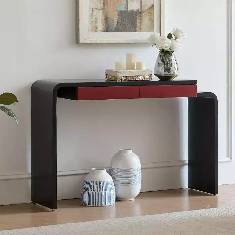 Kings Brand Furniture Yuma Wooden Rounded Silhouette Console Table - Sofa Entryway Table with 2 Drawers for Living Room, Hallway, Entryway