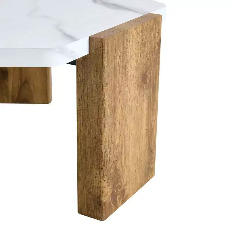 Table Basse MAYEERTY Plateau en Faux Marbre Base en Bois Triangulaire, 79 cm