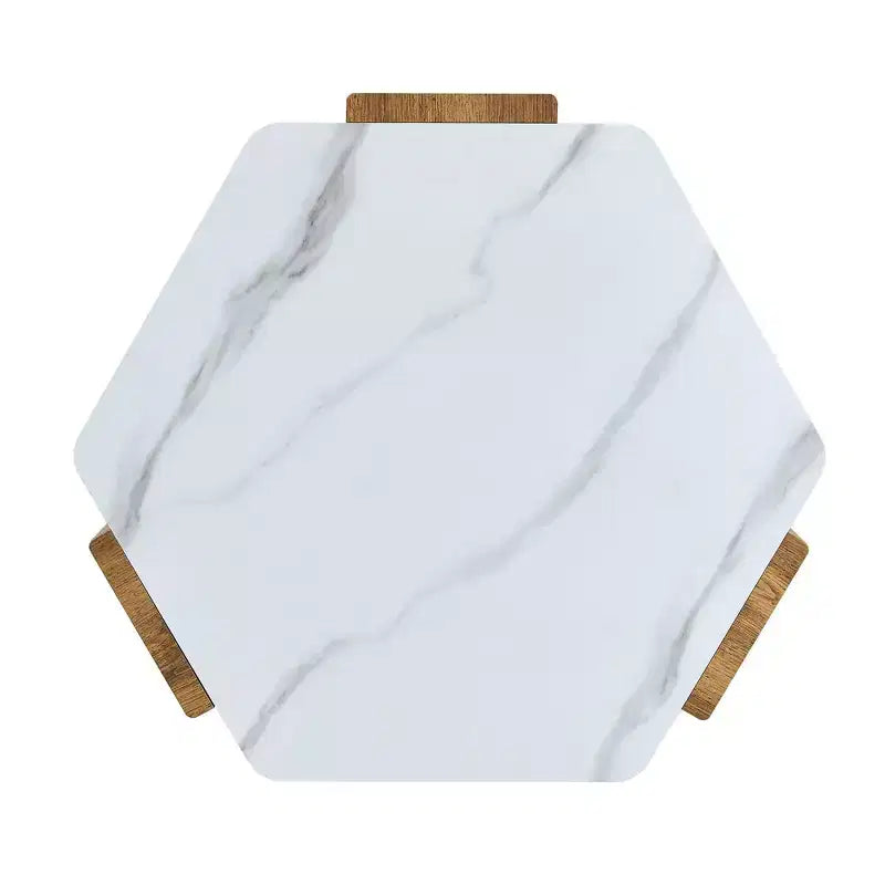 Table Basse MAYEERTY Plateau en Faux Marbre Base en Bois Triangulaire, 79 cm