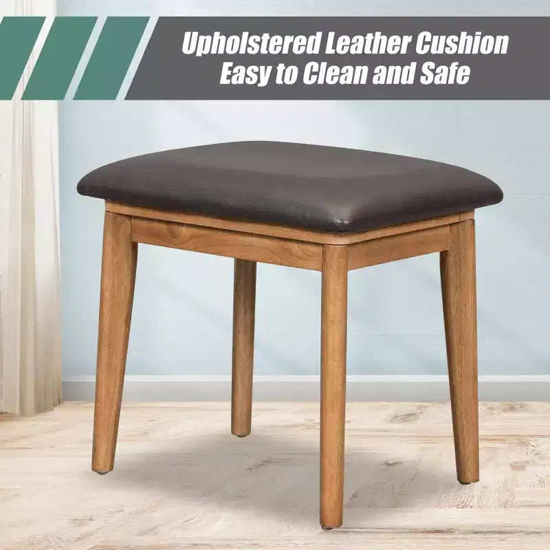 Whisen Coiffeuse Classique en Bois avec Miroir Rabattable et Tabouret