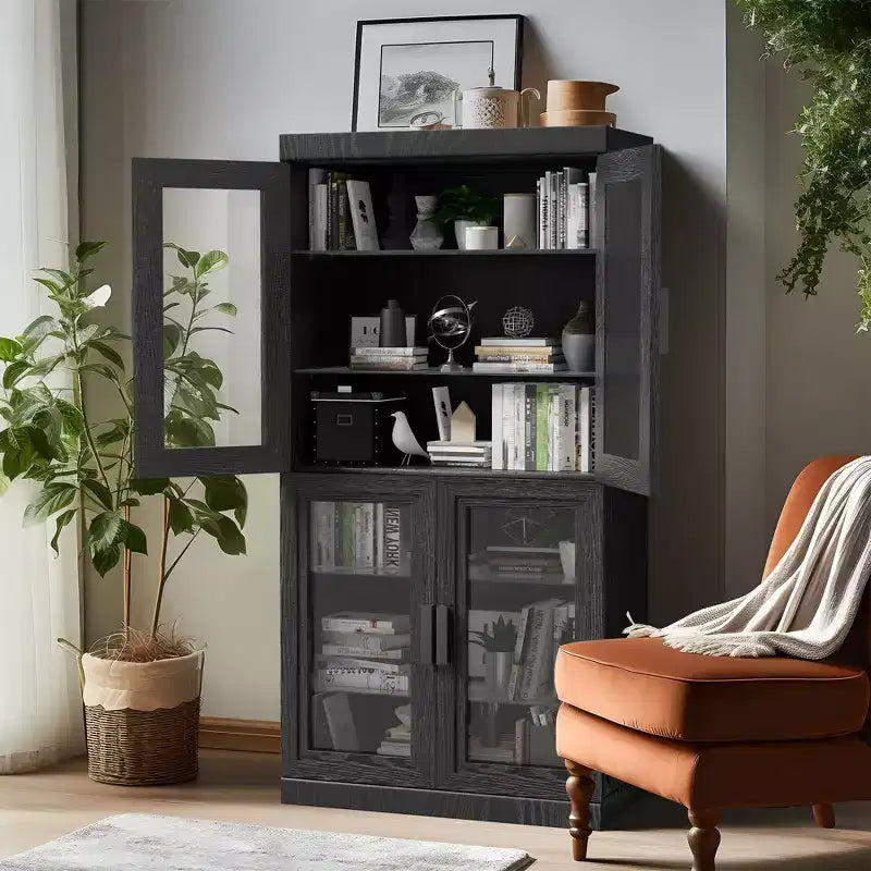 Meuble d'appoint en bois PexFix 31x31x16 avec étagère réglable, meuble de rangement, porte vitrée noire
