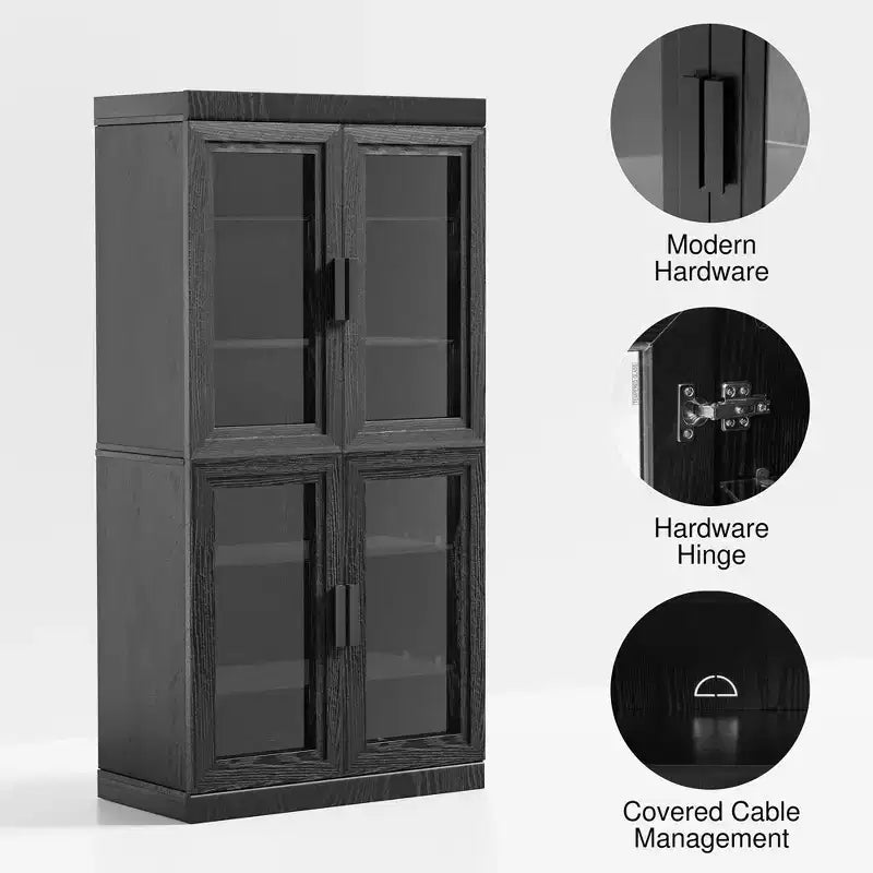 Meuble d'appoint en bois PexFix 31x31x16 avec étagère réglable, meuble de rangement, porte vitrée noire