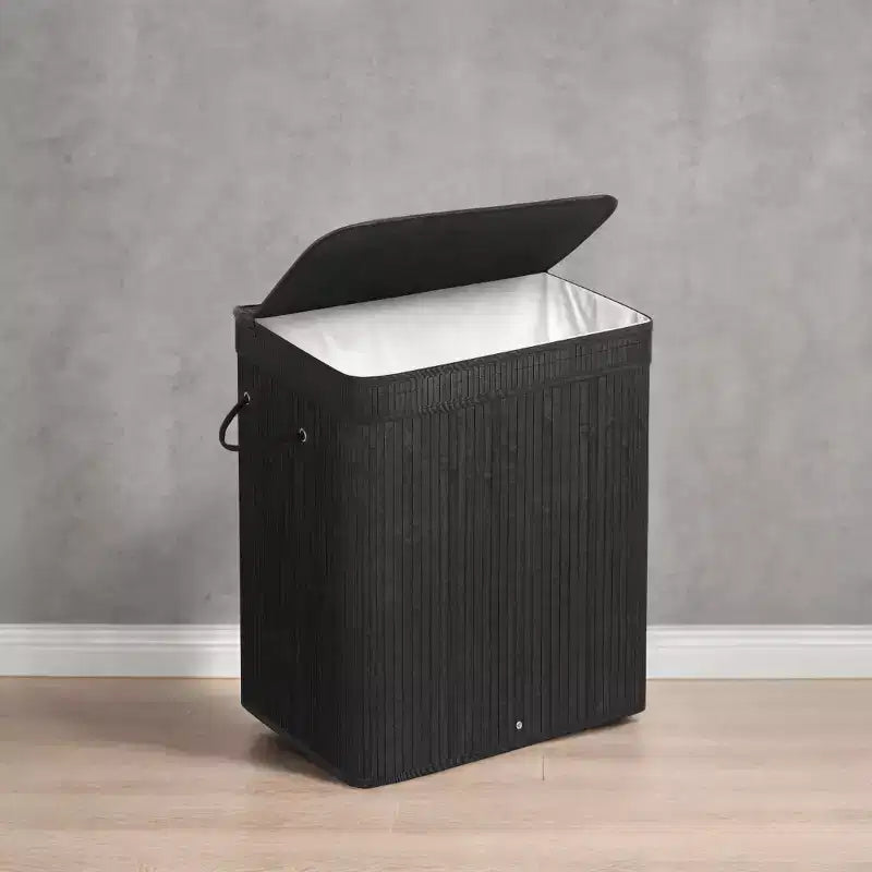 Panier à linge 26,4 gallons, panier à linge en bambou avec couvercle, panier à linge amovible lavable en machine, avec poignées, noir encre