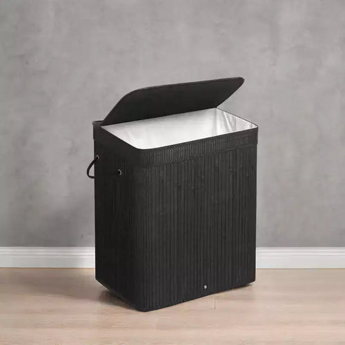 Panier à linge 26,4 gallons, panier à linge en bambou avec couvercle, panier à linge amovible lavable en machine, avec poignées, noir encre