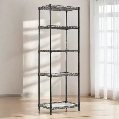 Étagères de rangement à 5 niveaux, étagère en fil métallique pour cuisine, étagère de rangement, étagères réglables, avec 8 crochets, pour garage, cuisine