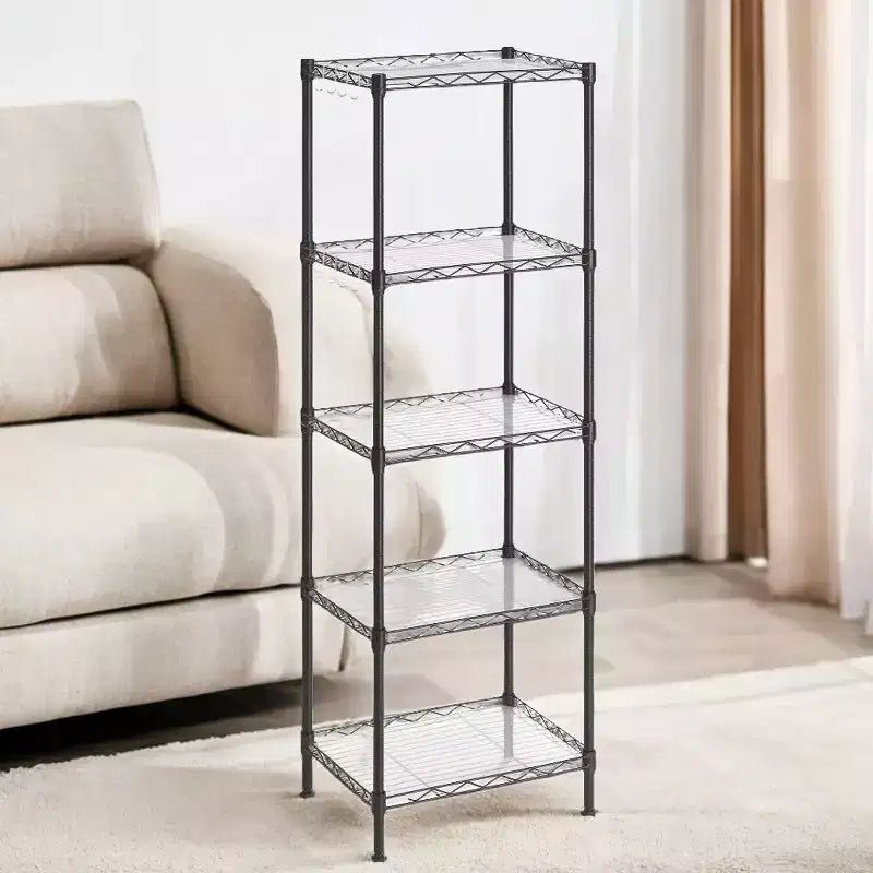 Étagères de rangement à 5 niveaux, étagère en fil métallique pour cuisine, étagère de rangement, étagères réglables, avec 8 crochets, pour garage, cuisine