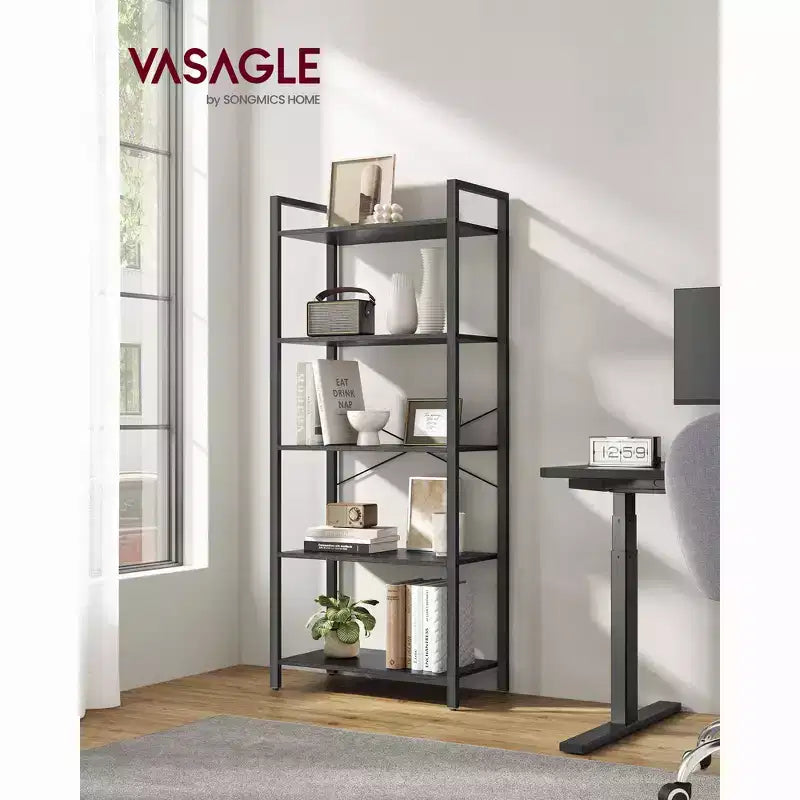 VASAGLE Étagère à Livres Haute à 5 Niveaux, Bibliothèque avec Cadre en Acier, pour Salon, Bureau à Domicile, Étude, 30 x 66 x 152 cm, Style Industriel
