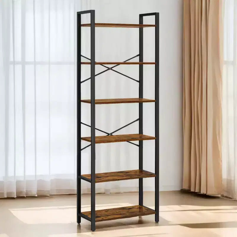 Étagère haute à 6 niveaux, grande bibliothèque avec cadre en acier, étagère profonde pour salon, bureau à domicile, étude, 30 x 66 x 186 cm
