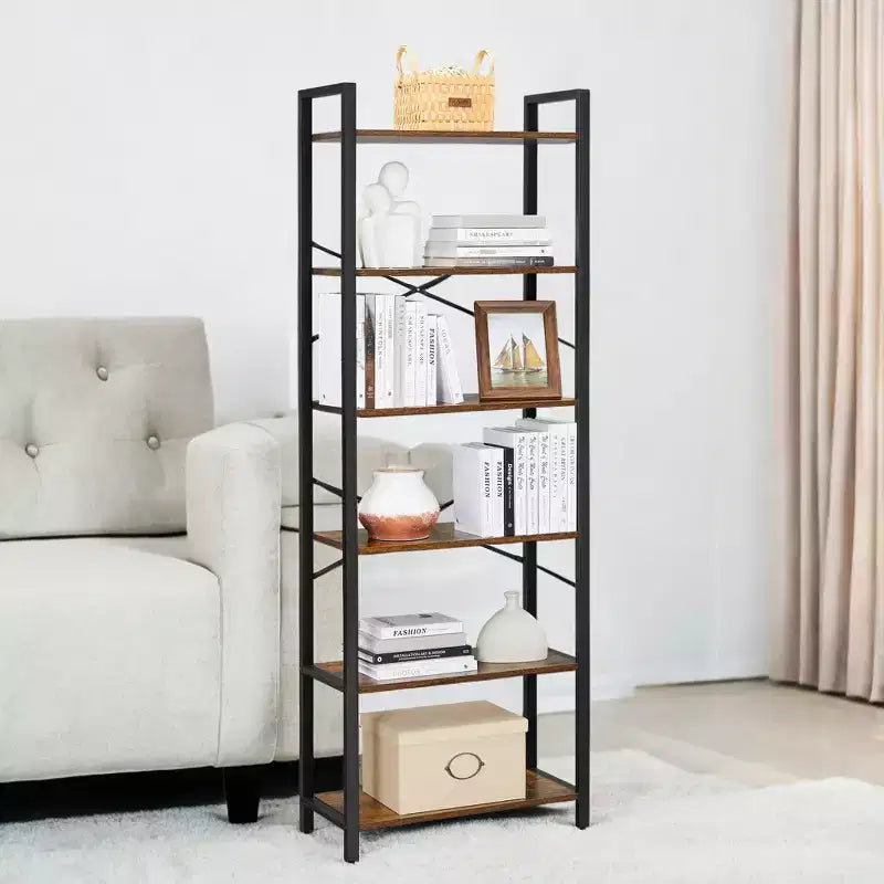 Étagère haute à 6 niveaux, grande bibliothèque avec cadre en acier, étagère profonde pour salon, bureau à domicile, étude, 30 x 66 x 186 cm