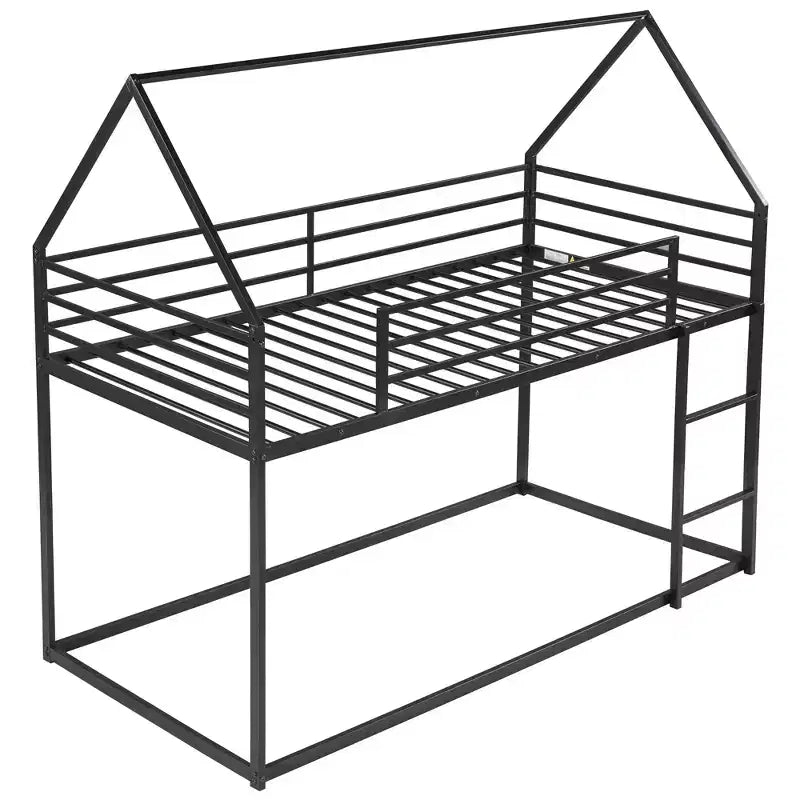 Lit superposé Whisen en métal, lits jumeaux superposés en forme de maison avec échelle intégrée