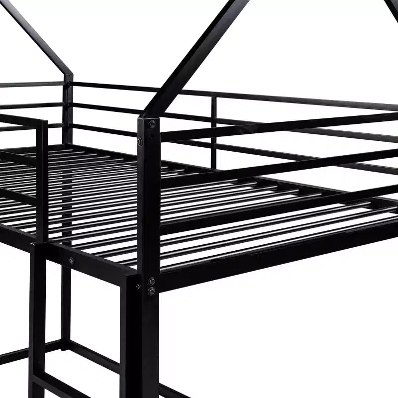 Lit superposé Whisen en métal, lits jumeaux superposés en forme de maison avec échelle intégrée