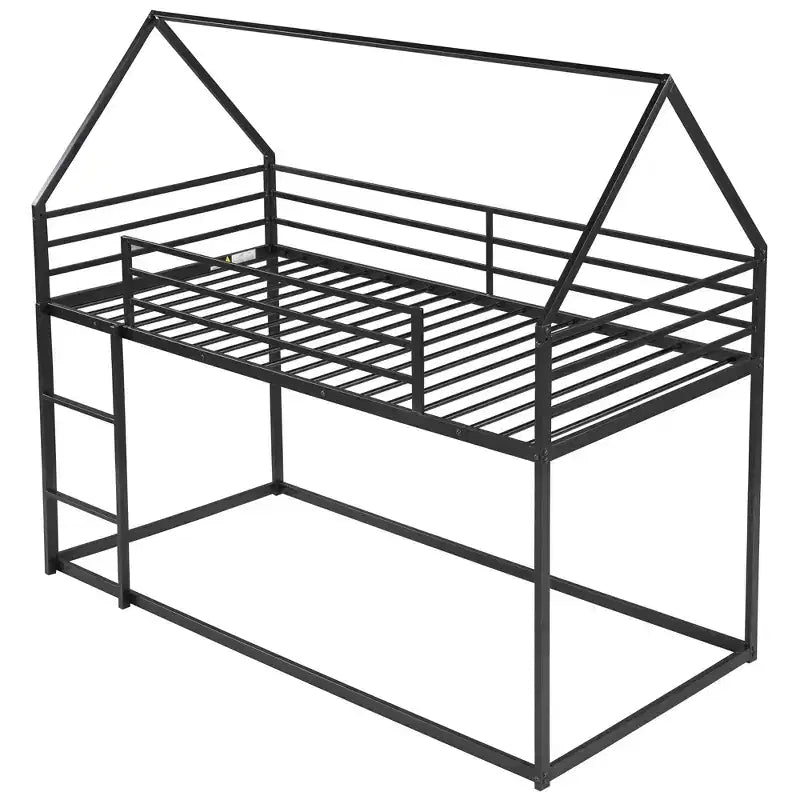 Lit superposé Whisen en métal, lits jumeaux superposés en forme de maison avec échelle intégrée