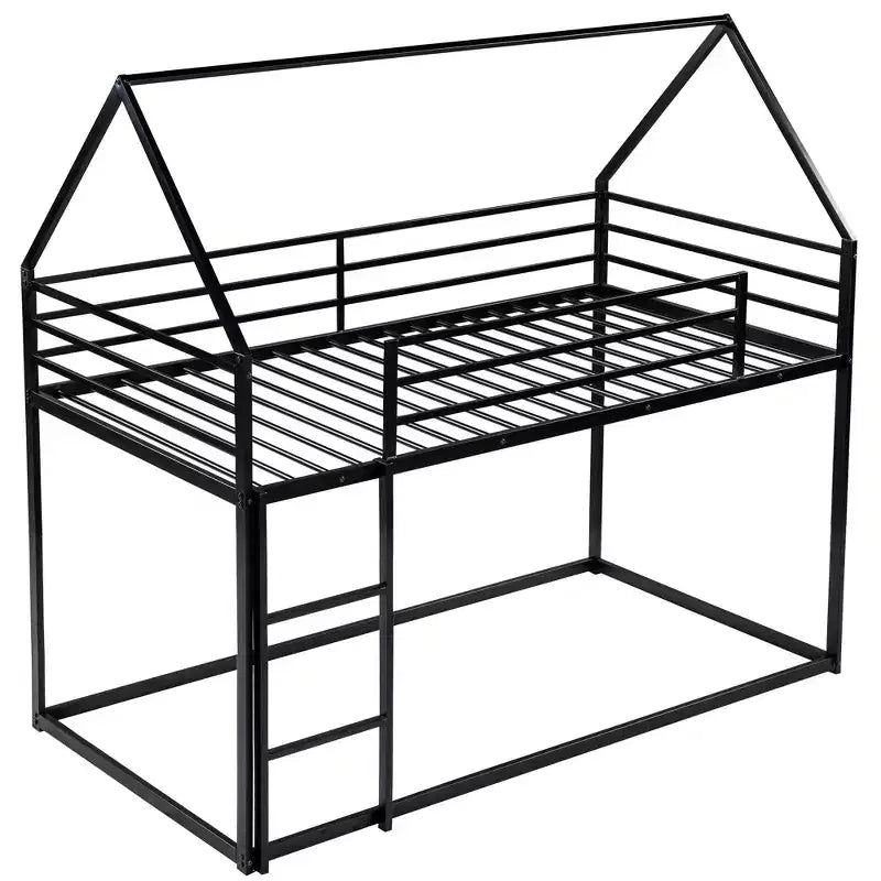 Lit superposé Whisen en métal, lits jumeaux superposés en forme de maison avec échelle intégrée