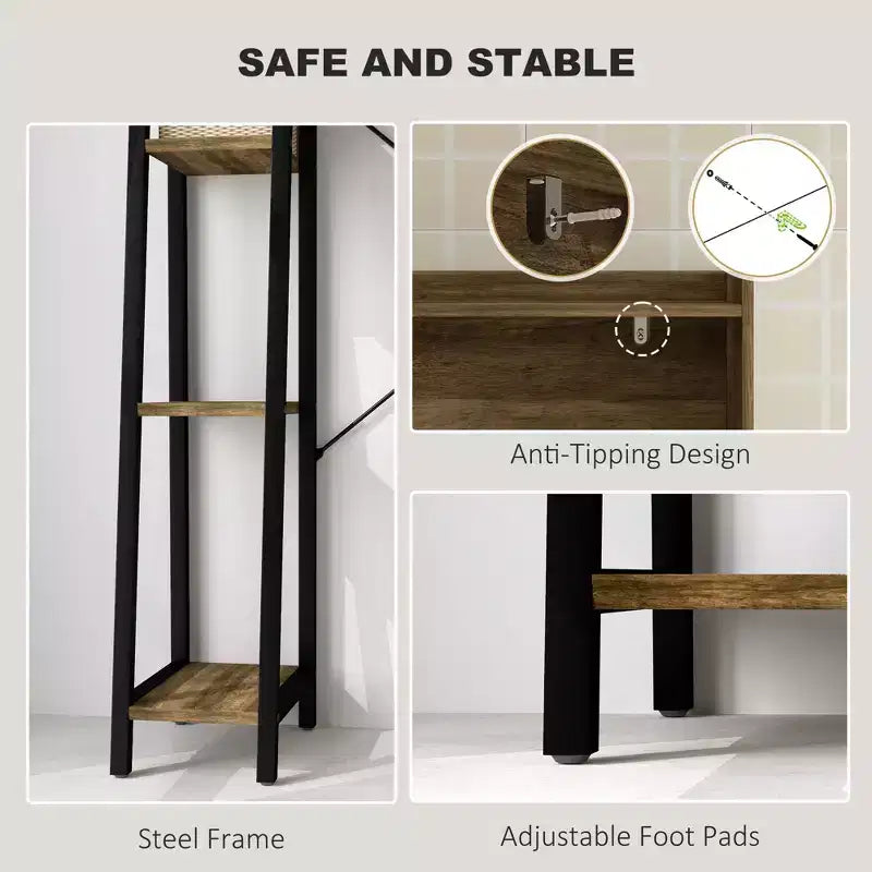 Meuble de Rangement au-Dessus des Toilettes HOMCOM, Organisateur de Salle de Bain au-Dessus des Toilettes avec Porte Coulissante, 3 Compartiments de Rangement et 4 Étagères Ouvertes