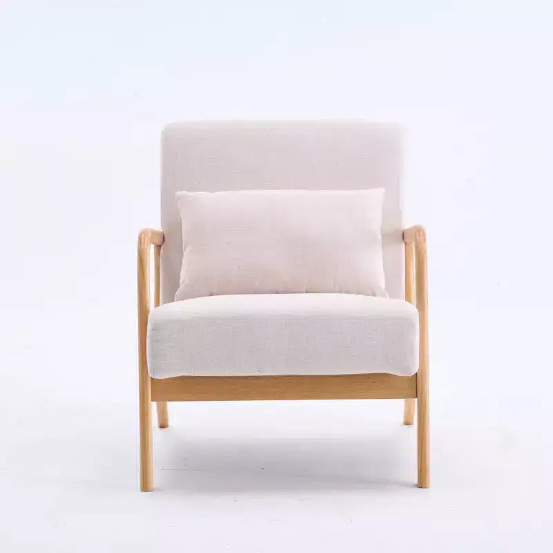 Fauteuil d'appoint moderne FERPIT rembourré avec oreiller lombaire, fauteuil relaxant avec cadre en bois massif et coussin moelleux, beige