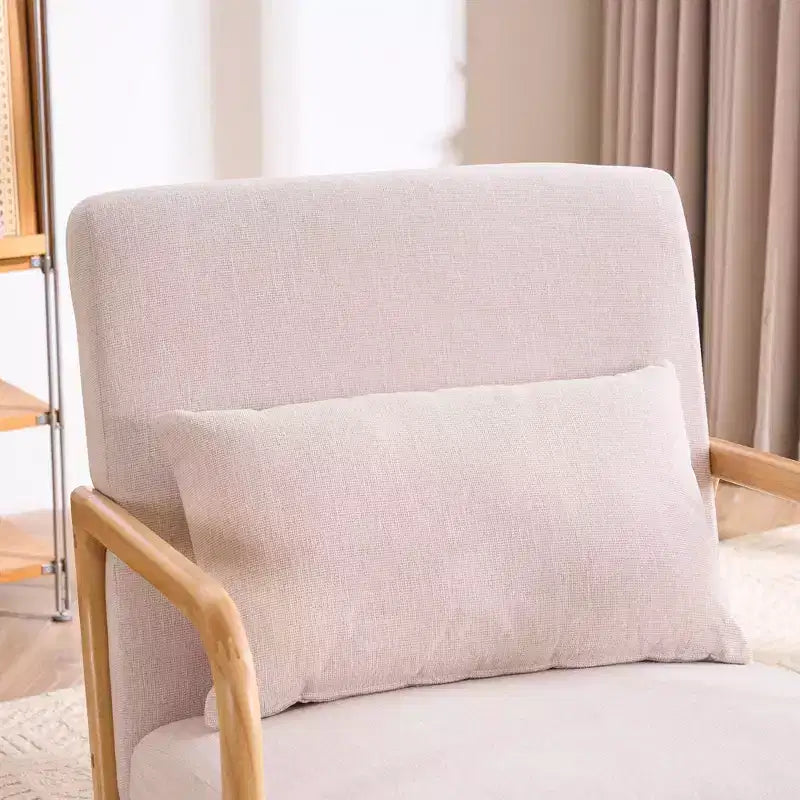 Fauteuil d'appoint moderne FERPIT rembourré avec oreiller lombaire, fauteuil relaxant avec cadre en bois massif et coussin moelleux, beige