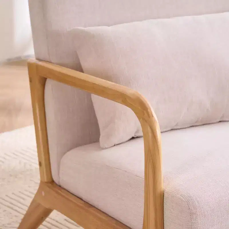 Fauteuil d'appoint moderne FERPIT rembourré avec oreiller lombaire, fauteuil relaxant avec cadre en bois massif et coussin moelleux, beige