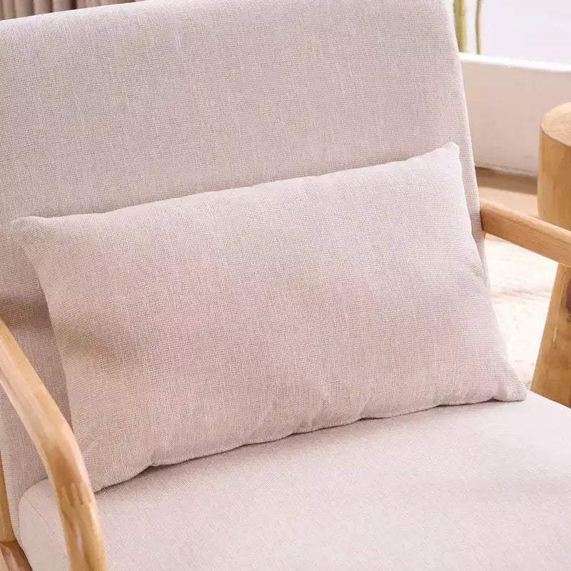 Fauteuil d'appoint moderne FERPIT rembourré avec oreiller lombaire, fauteuil relaxant avec cadre en bois massif et coussin moelleux, beige