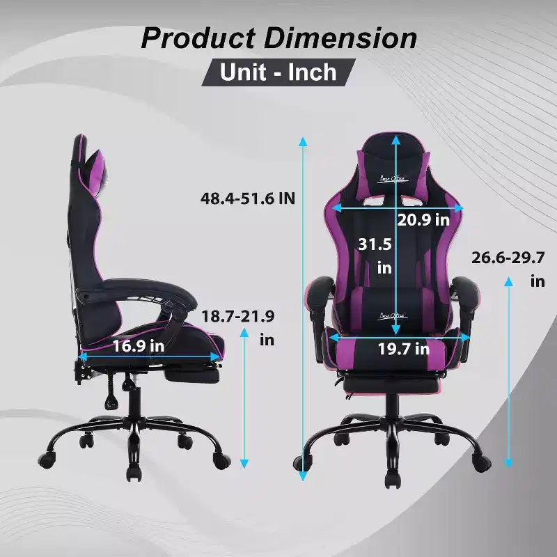 FDW Chaise de jeu Chaise de bureau de course avec repose-pieds Support lombaire Appui-tête Accoudoir Chaise de gamer PC réglable à roulettes pivotante