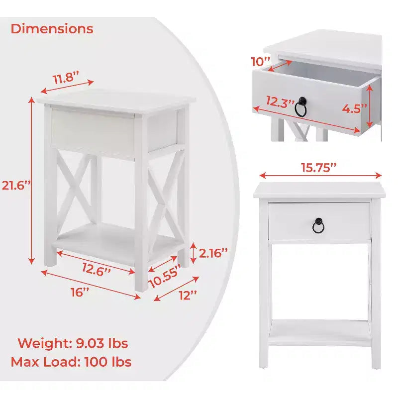 Table d'appoint en bois avec étagère de rangement et tiroir Home Imports Emporium