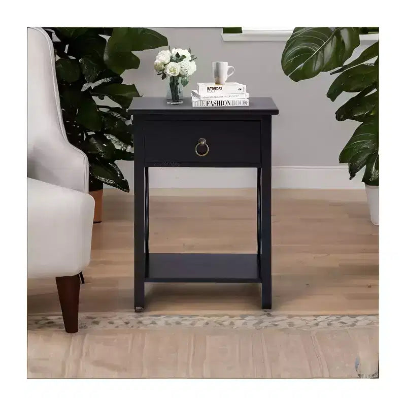 Table d'appoint en bois avec étagère de rangement et tiroir Home Imports Emporium