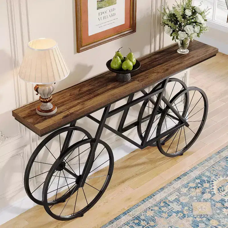 Tribesigns Table console étroite de 180 cm avec base en métal en forme de vélo, longue table de canapé derrière le canapé pour l'entrée du salon