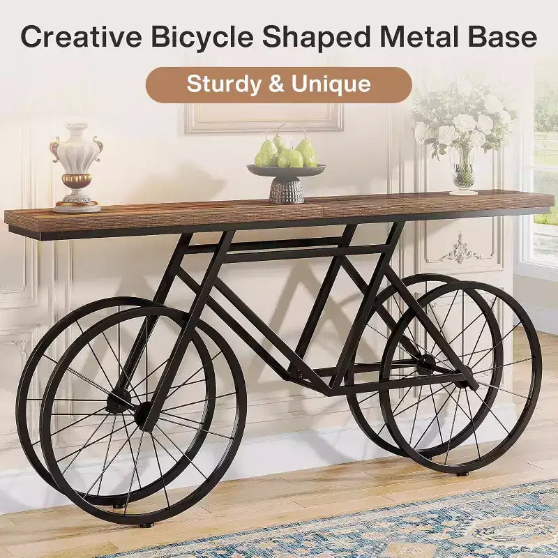 Tribesigns Table console étroite de 180 cm avec base en métal en forme de vélo, longue table de canapé derrière le canapé pour l'entrée du salon